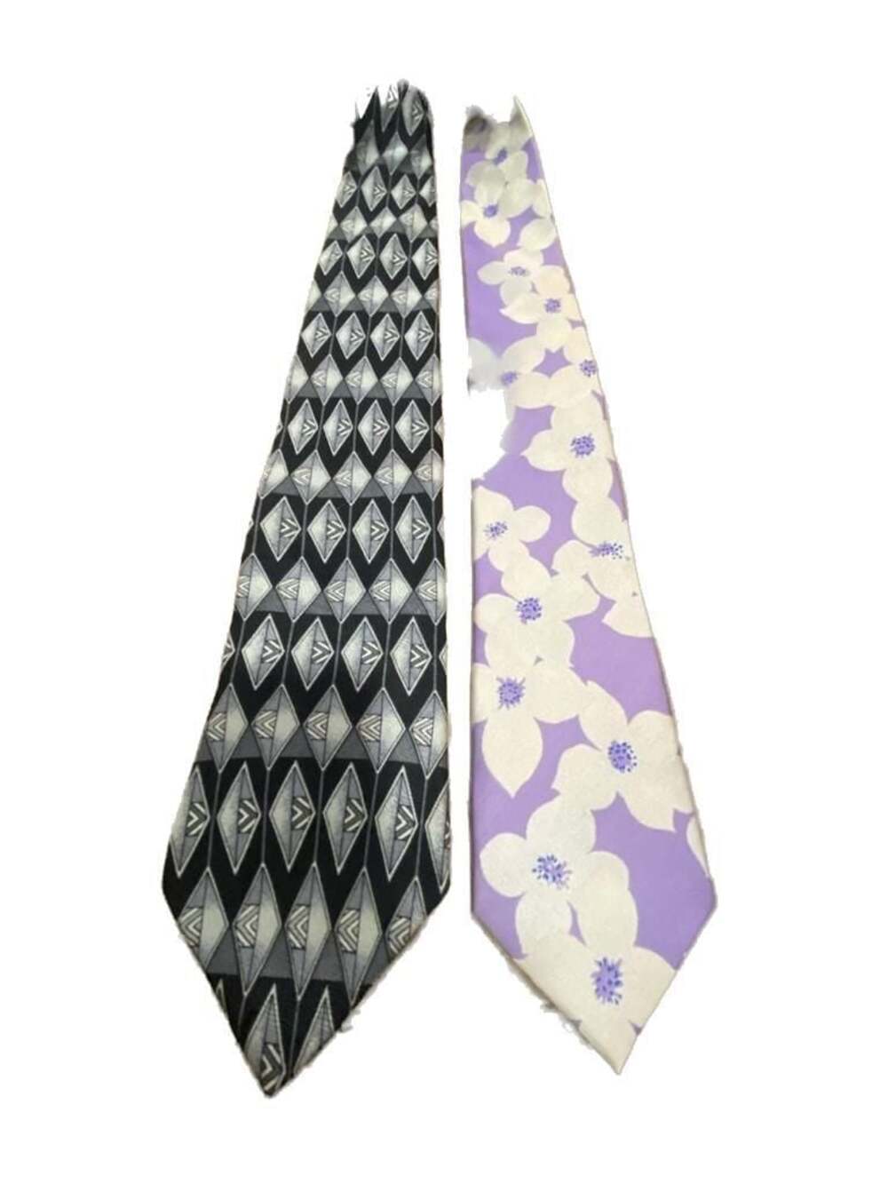 Lot of 2 Men's Neckties: Honors Black and Grey Geometric Pattern and Lavender Fl